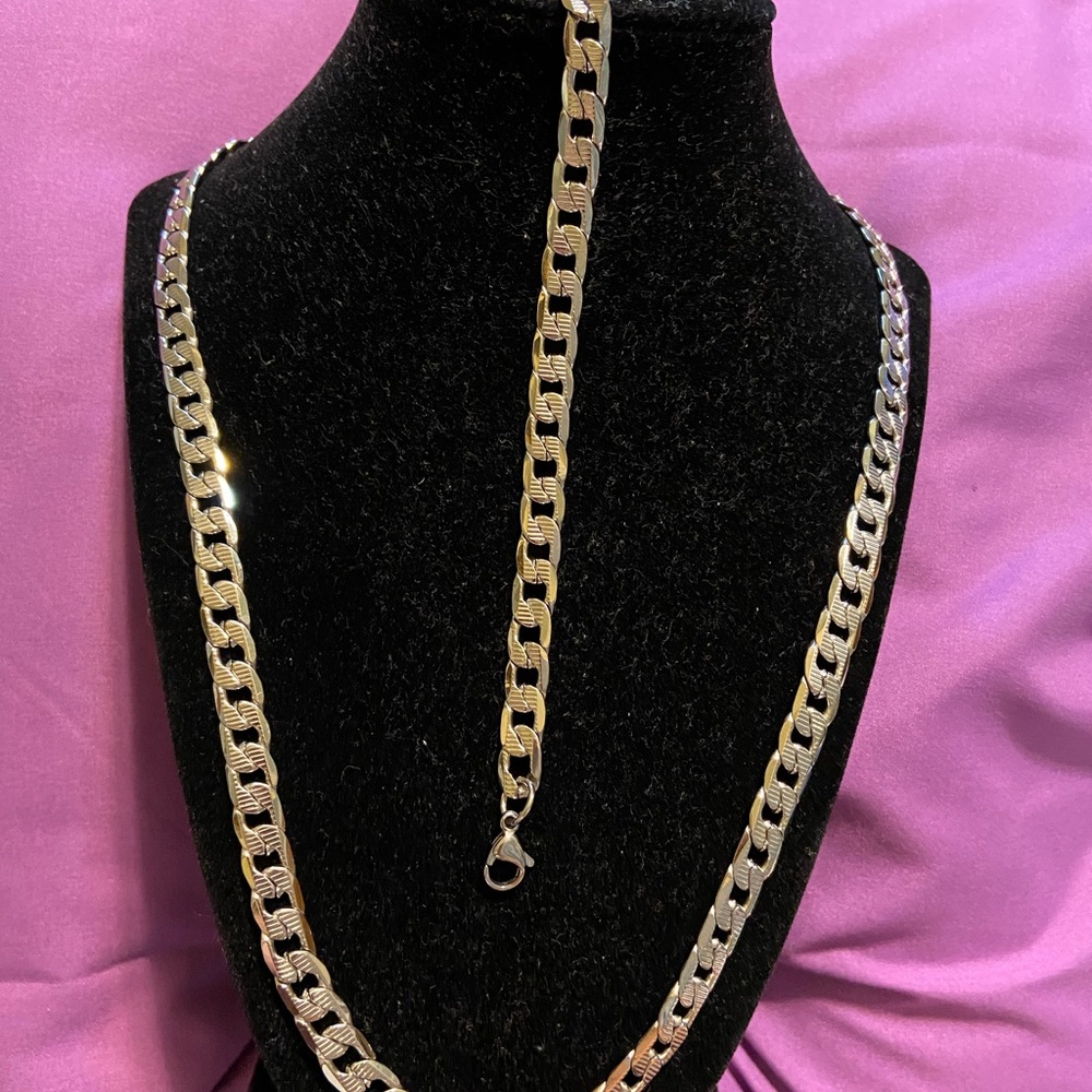Stainless Steel Curb Chain & Bracelet Set